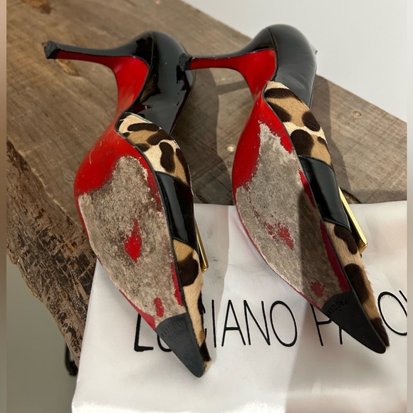 Luciano Padovan black leather pump with leopard print and gold accent - size 37 - Picture 3 of 3